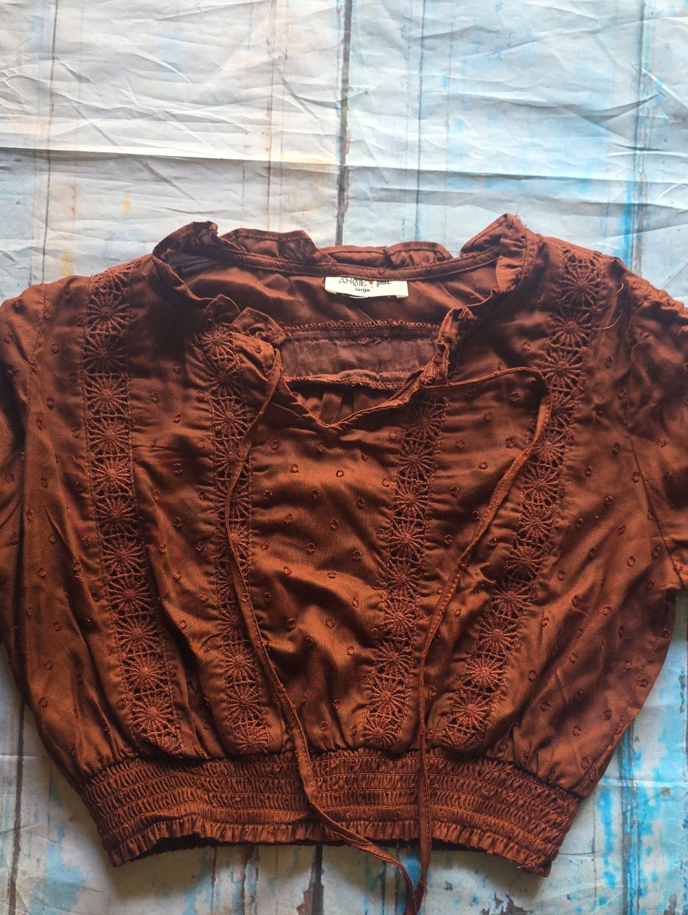 Girls Angie Rust Brown Embroidered Peasant Blouse